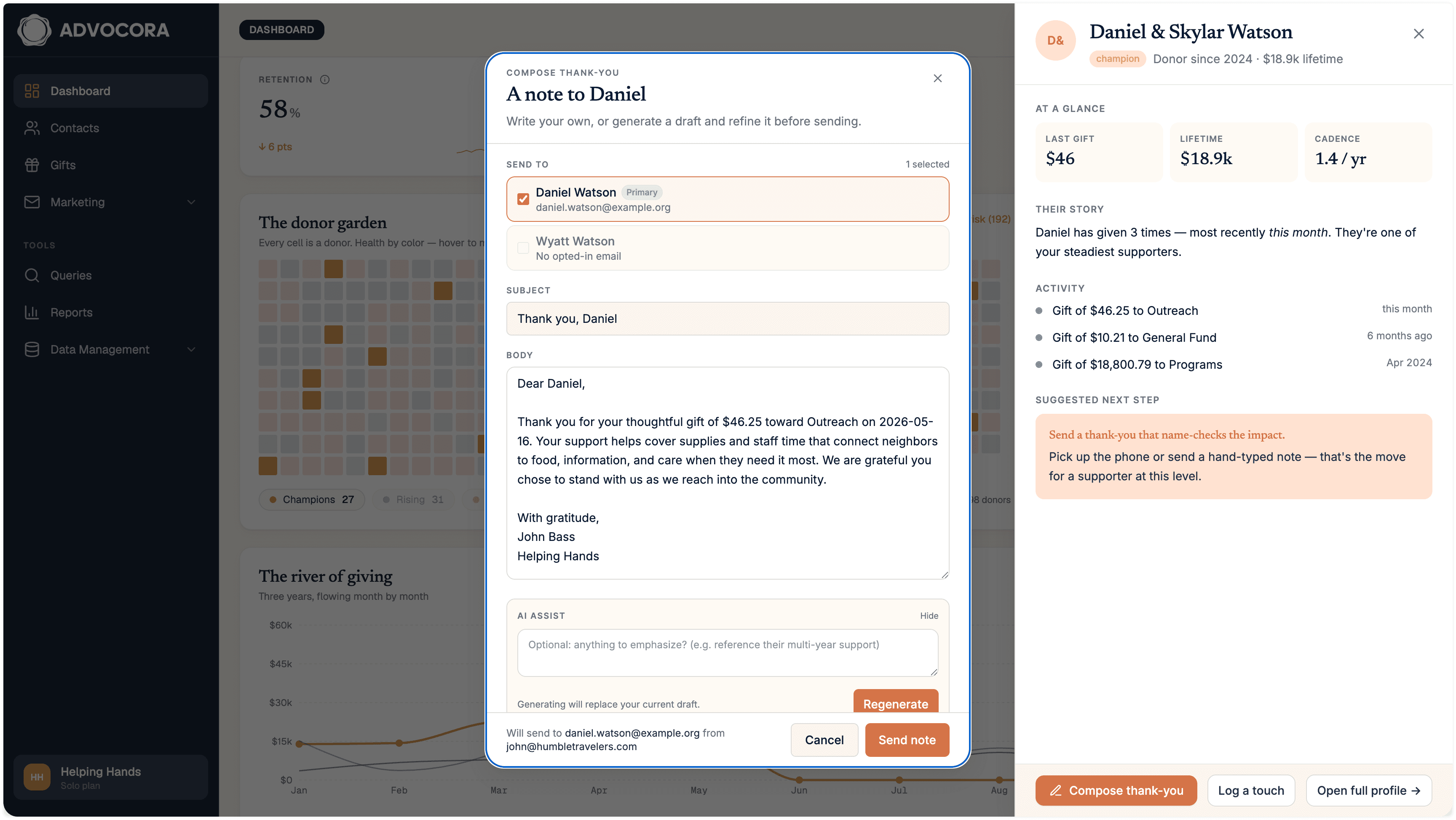 Compose thank-you modal